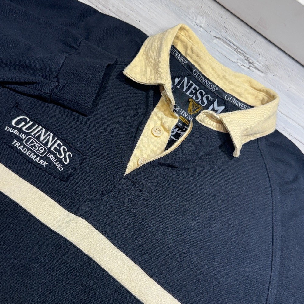 Guinness Traditional Irish Black & Cream long-sleeve Rugby Jersey Shirt Sz M